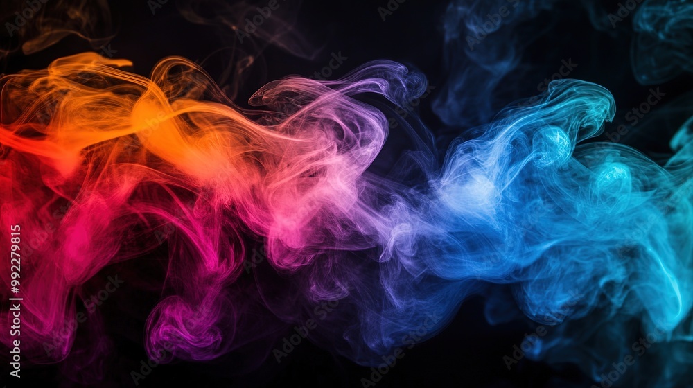 A stunning display of colorful smoke swirling against a black background, creating an enchanting visual experience. A stunning display of colorful smoke swirling against a black background, creating an enchanting visual experience.