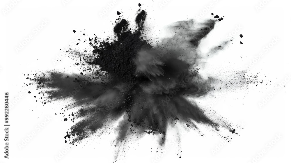 black powder burst explosion on white background for dynamic design elements black powder burst explosion on white background for dynamic design elements