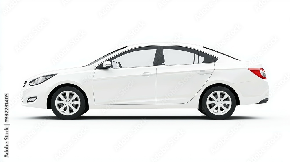 A white car is parked on a white background A white car is parked on a white background