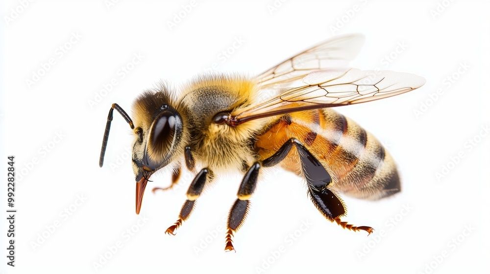 A bee is walking on a white background A bee is walking on a white background