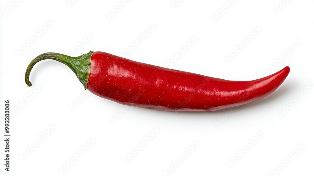 A red chili pepper is shown on a white background A red chili pepper is shown on a white background