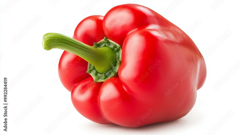 A red pepper with a green stem