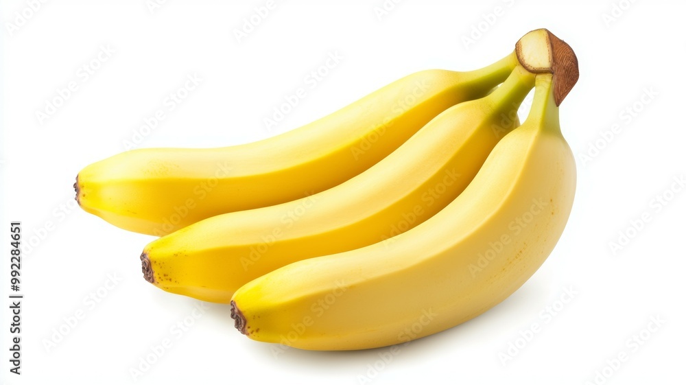 Three yellow bananas are piled on top of each other Three yellow bananas are piled on top of each other
