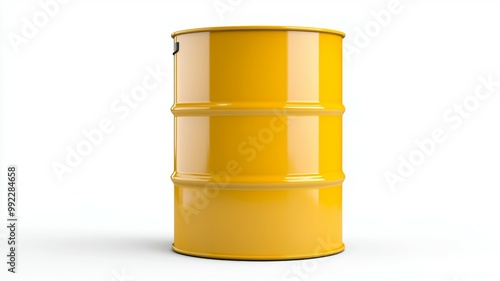 A yellow barrel with a black handle sits on a white background photo