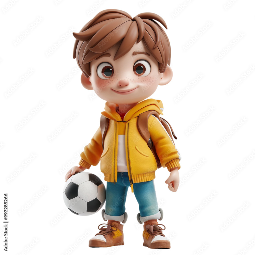 Young Cartoon Boy in Yellow Jacket Smiling with Cute Expressions Young Cartoon Boy in Yellow Jacket Smiling with Cute Expressions