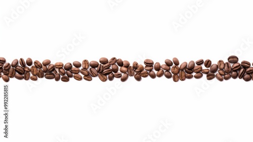 Panoramic Border of Coffee Beans Isolated on a White Background with Ample Copy Space, Perfect for Coffee Branding, Packaging, and Design.