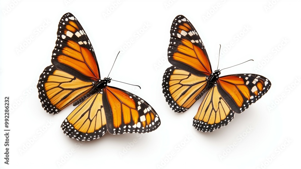 Two orange butterflies are on a white background Two orange butterflies are on a white background