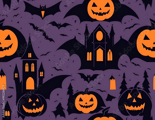 halloween seamless pattern, halloween seamless background, halloween background with pumpkins photo