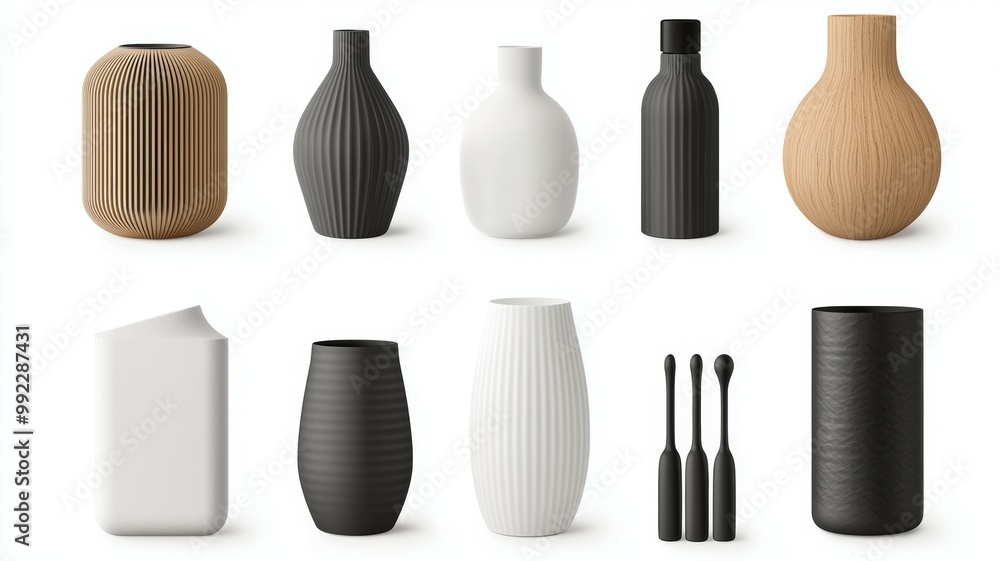 Obraz premium A collection of vases in various shapes and sizes, including some made of wood
