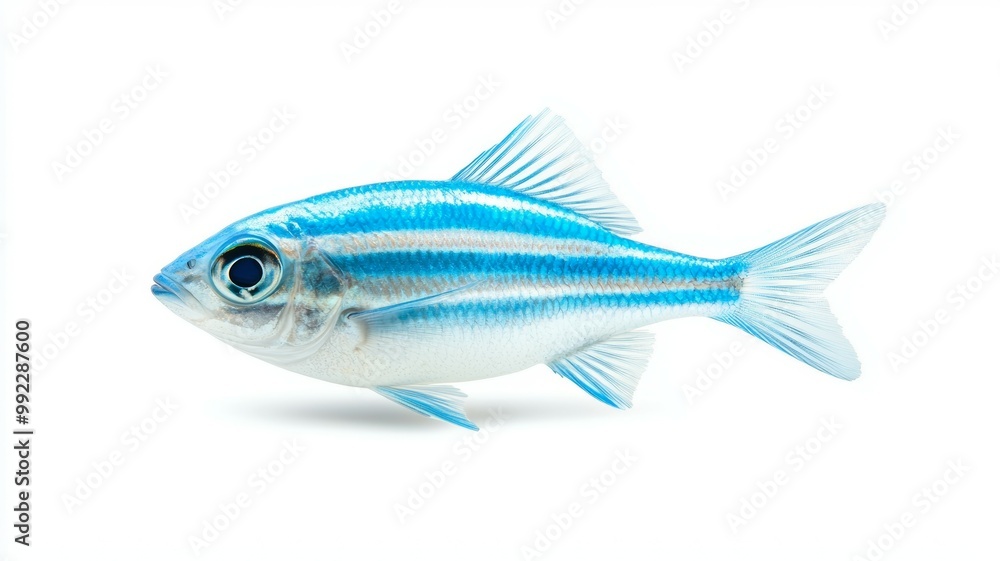 Fototapeta premium A blue striped fish is swimming in a tank