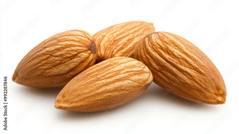 Four almonds are shown in a close up Four almonds are shown in a close up