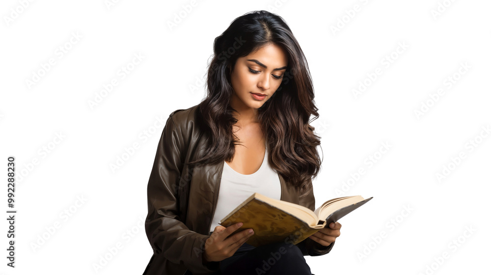 Woman reading a book for study, isolated on white background Woman reading a book for study, isolated on white background