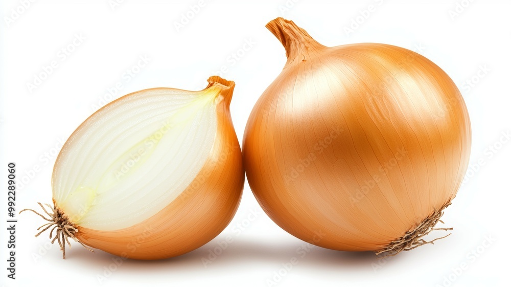 Fototapeta premium Two onions, one of which is cut in half