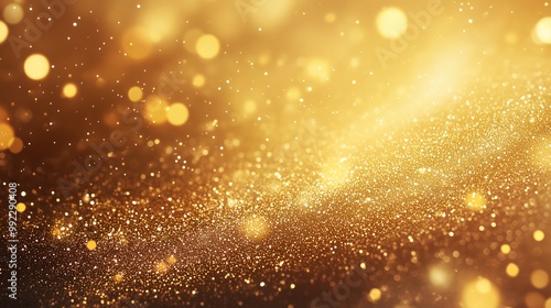 Golden glitter sparkles with bokeh effect in festive background