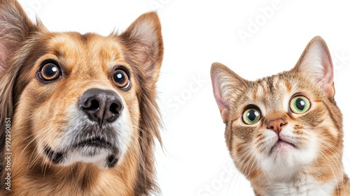 A dog and a cat are standing next to each other