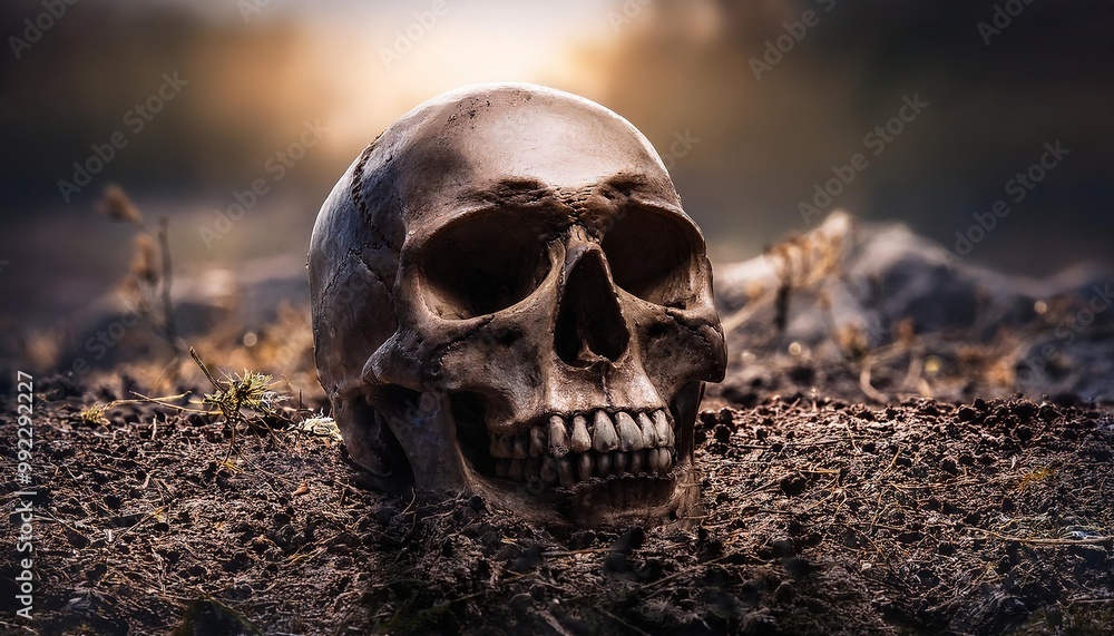Skull Emerging from Earth in Natural Setting Skull Emerging from Earth in Natural Setting