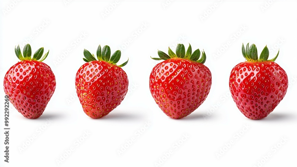 Four red strawberries are shown in a row Four red strawberries are shown in a row