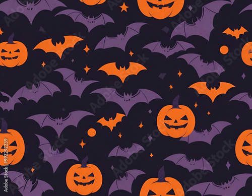 halloween seamless pattern, halloween seamless background, halloween background with pumpkins photo