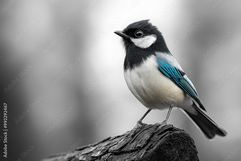 black and blue jay perched on branch Color Splash Art black and blue jay perched on branch Color Splash Art