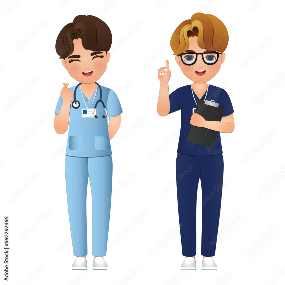 full body length cartoon men nurse Wearing uniform in Hospital full body length cartoon men nurse Wearing uniform in Hospital