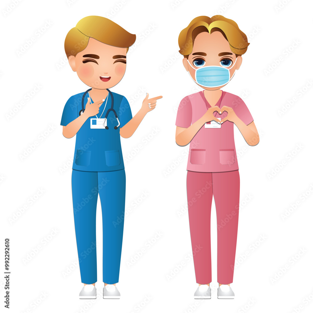 full body length cartoon men nurse Wearing uniform in Hospital full body length cartoon men nurse Wearing uniform in Hospital