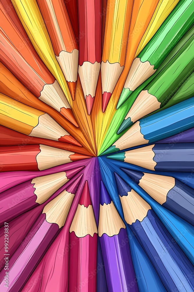 Fototapeta premium Colorful Pencils Arranged in a Circular Pattern