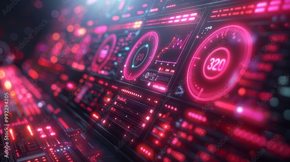 Obraz premium Futuristic Technology, Digital Interface, Glowing Lights, Cyberpunk Style, Virtual Reality