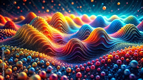 Breathtaking image of a density perturbation wave propagating through a sea of molecules, showcased in stunning 3D, with radiant colors and unequaled vividness.