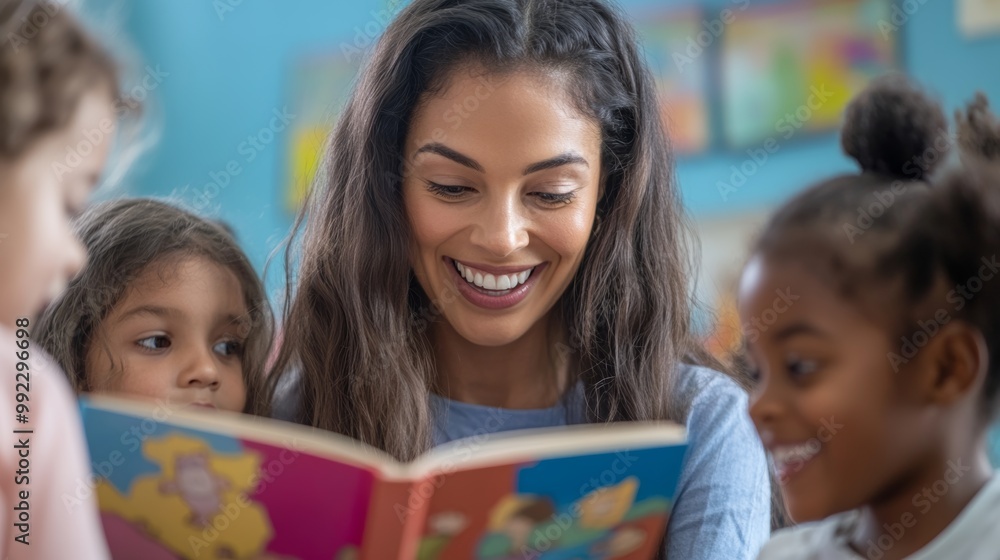 Teacher Reading to Children in Classroom Setting Teacher Reading to Children in Classroom Setting