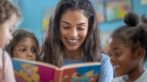 Teacher Reading to Children in Classroom Setting