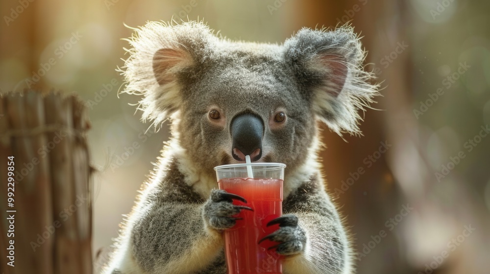 Fototapeta premium Thirsty Koala. Refreshing drink concept