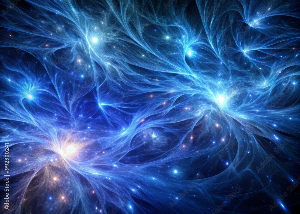 In a realm of deep indigo, wispy filaments of dark matter weave an intricate tapestry, pulsing with a gentle, soft blue luminescence. In a realm of deep indigo, wispy filaments of dark matter weave an intricate tapestry, pulsing with a gentle, soft blue luminescence.