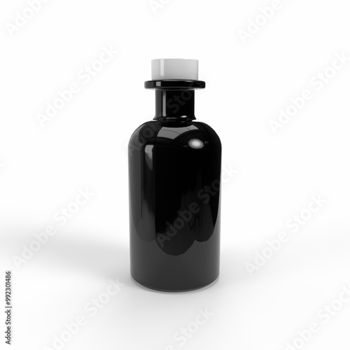 black plastic bottle isolated. 3D Rendering