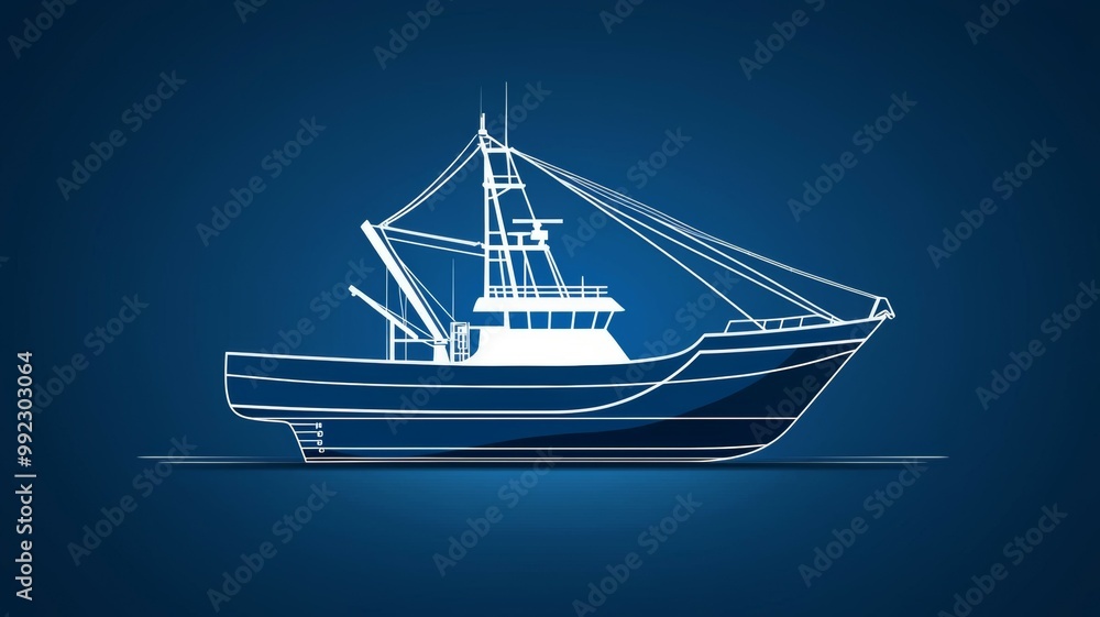 A large boat is shown in a blue background A large boat is shown in a blue background