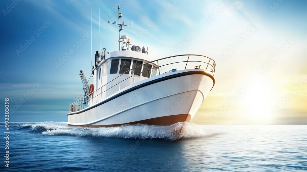 A large white boat is sailing on the ocean A large white boat is sailing on the ocean