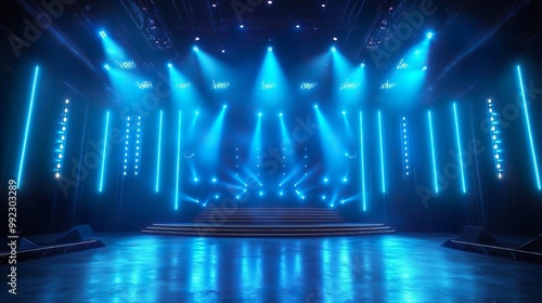 Illustration of beautiful concert entertainment with blue stage spotlights in the background