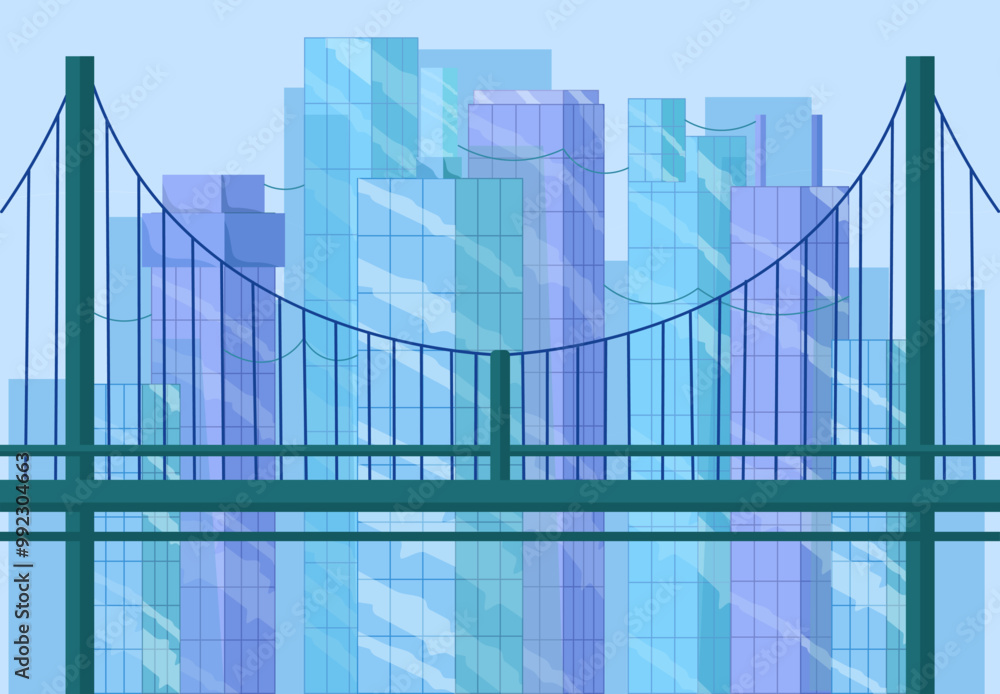 Modern city panorama. Skyscrapers and highrise buildings. Urban panorama and bridge. Architecture and infrastructure. Business houses with offices. Flat vector illustration Modern city panorama. Skyscrapers and highrise buildings. Urban panorama and bridge. Architecture and infrastructure. Business houses with offices. Flat vector illustration
