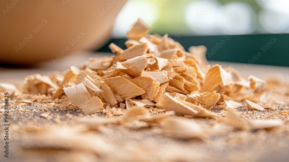 A pile of wood chips on a table A pile of wood chips on a table