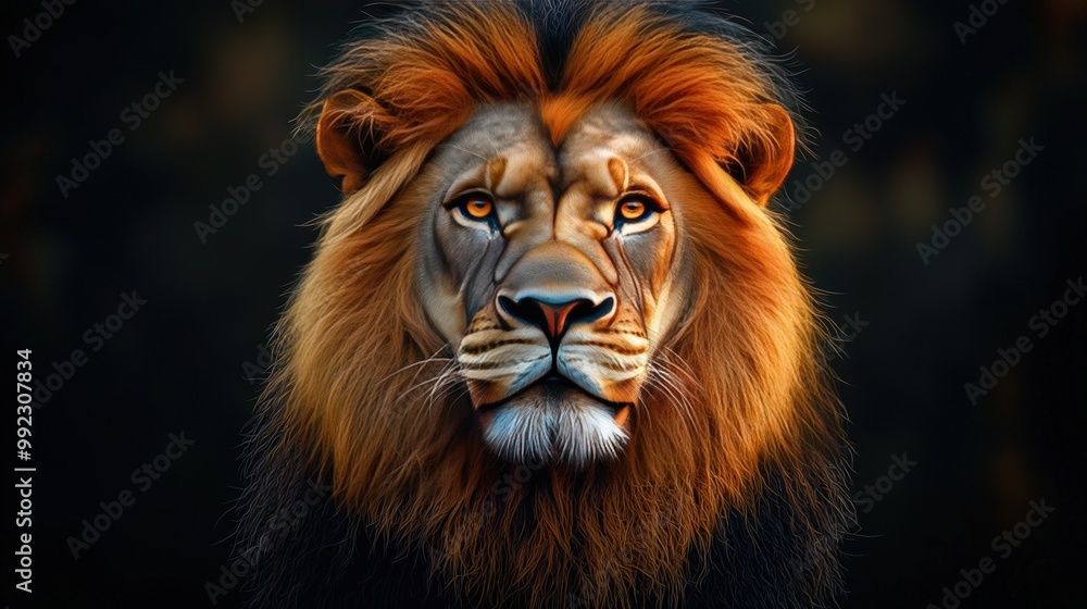 Fototapeta premium Majestic Lion Portrait with Golden Mane and Intense Gaze