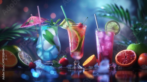 Refreshing Tropical Cocktail Paradise. Summer Drink Concept