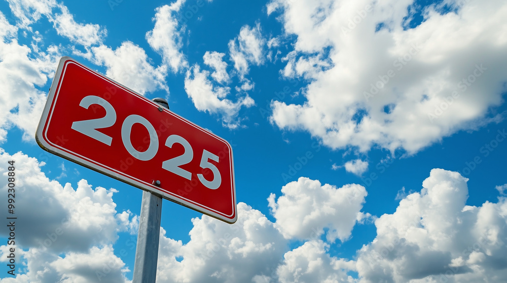 Fototapeta premium 2025 Road Sign. A red road sign marked