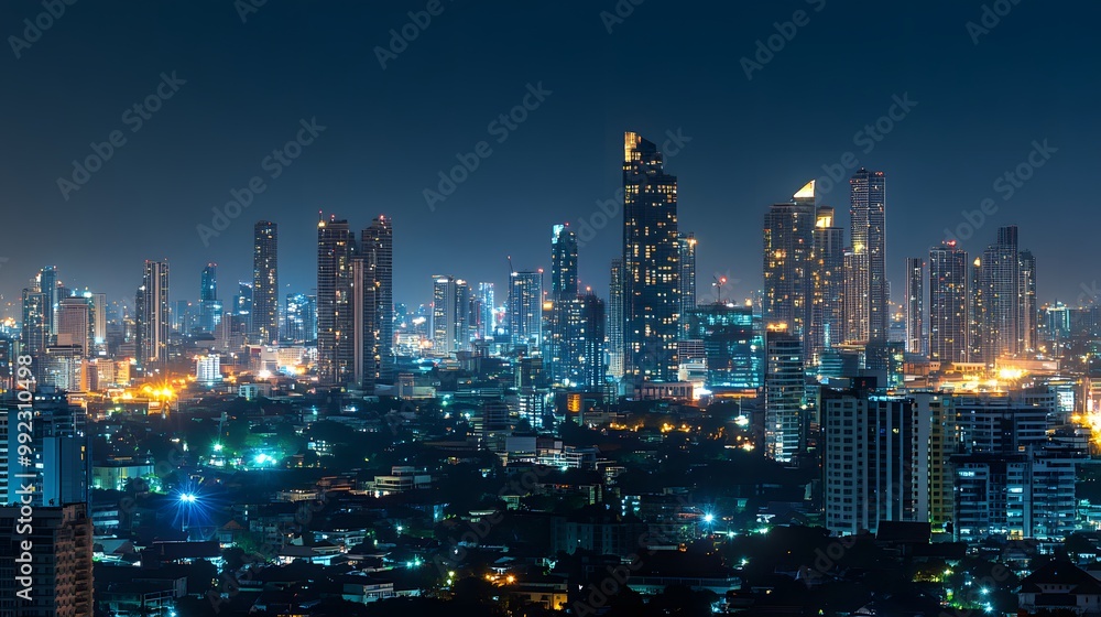 Panorama view of Bangkok business district at night time. Panorama view of Bangkok business district at night time.