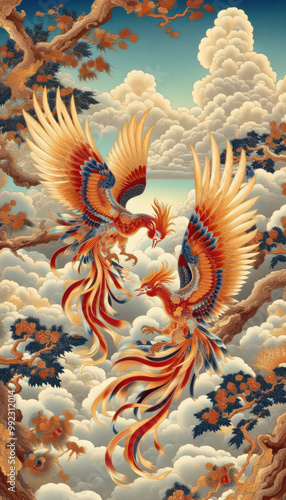 Wallpaper Mural 浮世絵、日本画／鳳凰 Phoenix フェニックス	 Torontodigital.ca