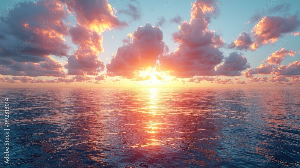 Dramatic Sunset Over the Ocean with Pink Clouds Dramatic Sunset Over the Ocean with Pink Clouds