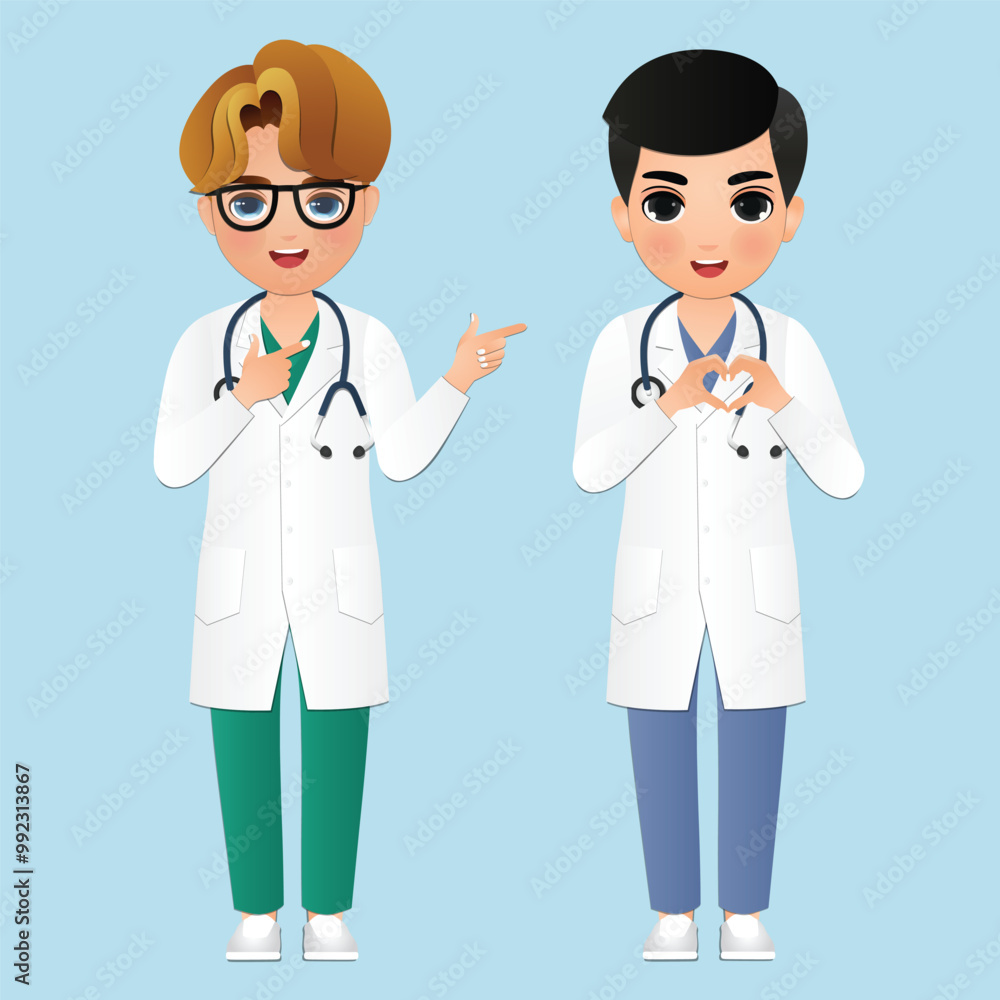 full body length cartoon character men doctor wears white coat at Hospital for healthcare services full body length cartoon character men doctor wears white coat at Hospital for healthcare services