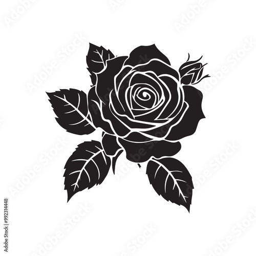 Silhouette rose head flower, black color