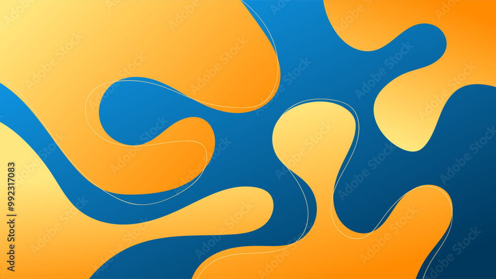 ABSTRACT BLUE BACKGROUND GRADIENT SMOOTH LIQUID COLORFUL DESIGN WITH HAND DRAWN SHAPES ORANGE COLOR VECTOR TEMPLATE GOOD FOR MODERN WEBSITE, WALLPAPER, COVER DESIGN 