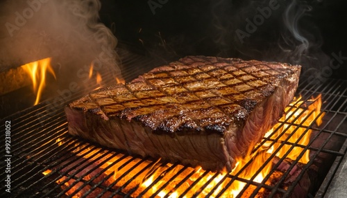 Grilled Steak on BBQ Grill