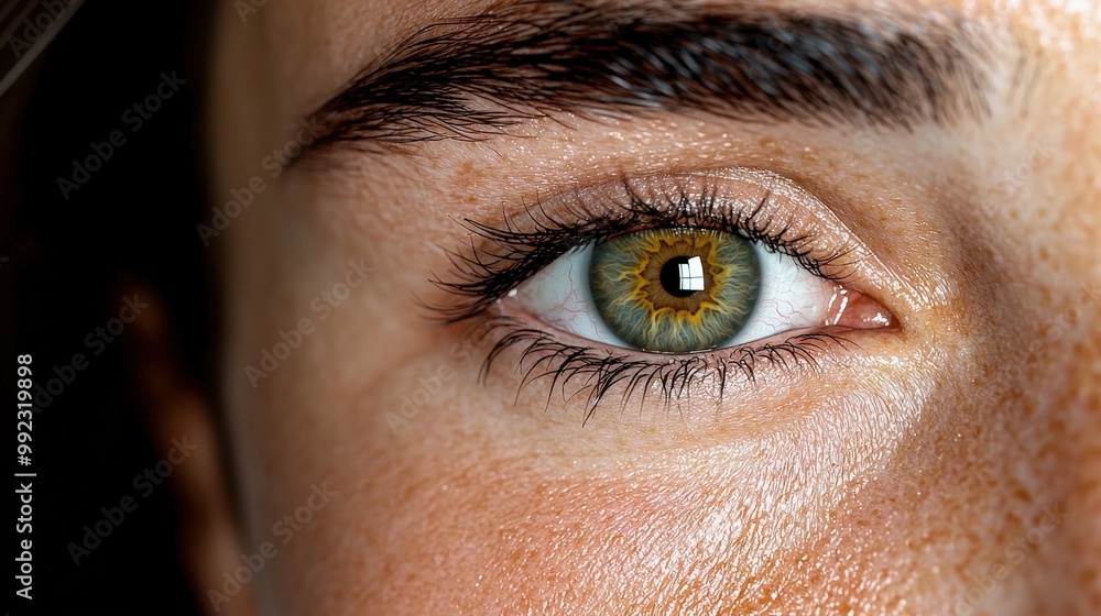 Obraz premium Close up of a Human Eye with Green Iris and Eyelashes