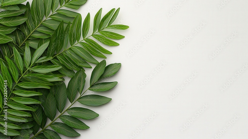 Fototapeta premium Green Leaves on White Background Natural Frame for Design